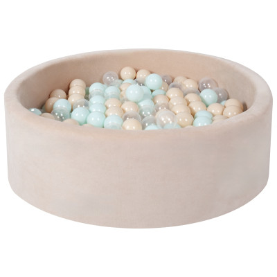 Piscina rotonda grigia per bambini con 300 palline colorate, velluto Piscina rotonda grigia per bambini con 300 palline colorate, velluto
